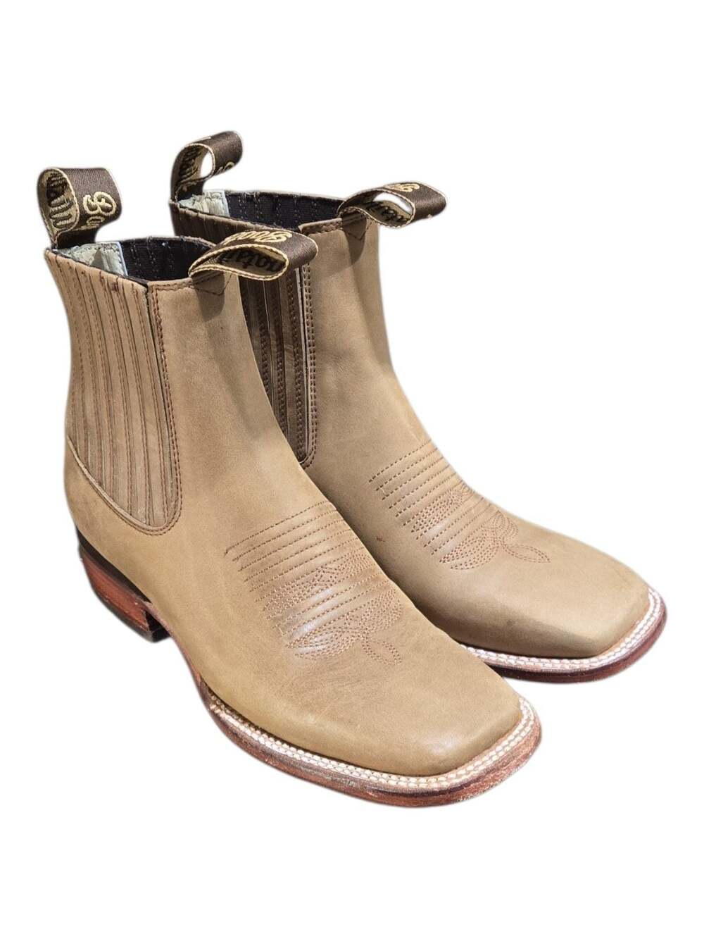Wistom Boots Men's Western Square Toe Ankle Boots in Tan Nubuck Unisex